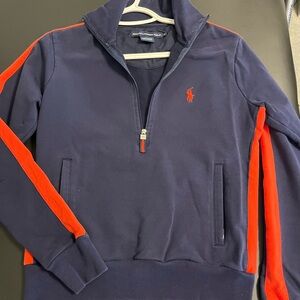 Ralph Lauren Blue and Red Zip Up Sweater Sporty Design